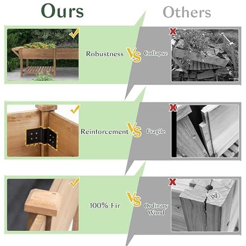 Raised Garden Bed Outdoor with Legs, 81"x 23" x 31" Elevated Wood Planter Box Stand for Backyard Patio, Garden Flower Beds with Liner Hooks Divider Panel Drainage Holes, Gift for Gardening, Brown thumbnail 4