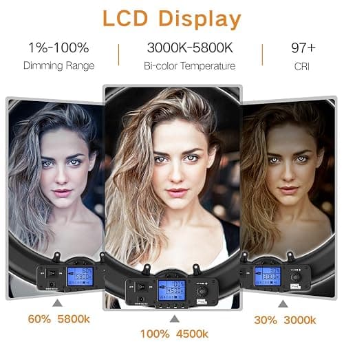 Pixel Ring Light, 19" Bi-Color LCD Display Ring Light with Stand, 55W 3000-5800K CRI≥97 Light Ring for Vlogging Selfie-Portrait Live Stream Video Photography Shooting thumbnail 3