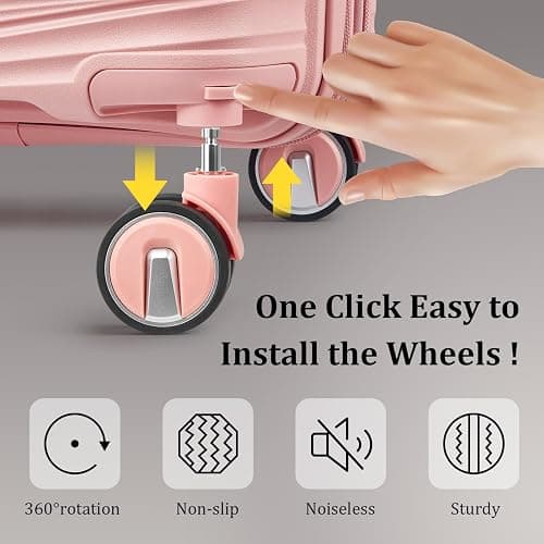 TRAVELEO 4 Piece Luggage Set PP Hardshell, Expandable Suitcase Set (20/24/28) with 14" Cosmetic Case, Lightweight Spinner Wheels with TSA Lock, Detachable Wheels for Nesting Storage (Pink) thumbnail 9