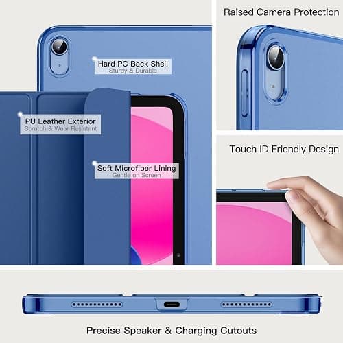 JETech Hülle für iPad (A16) 11./10. Generation (2025/2022), Dünn Ständer Harter Rücken Abdeckung Schutzhülle mit Auto Schlafen/Wachen (Navy) thumbnail 3