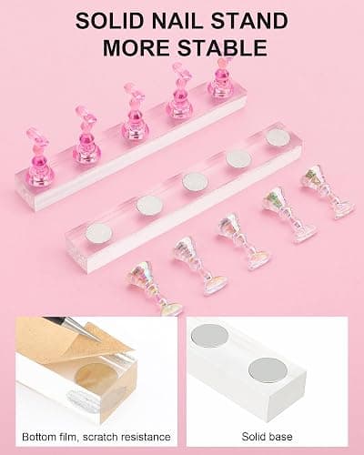 Difenni Nail Stand for Press Ons, Nail Holder for Painting Nails, Upgraded Solid Acrylic Magnetic Fake Nail Stands Tips, Flower Nail Holder with Double-sided Tape Practice Nail Art Tools thumbnail 4