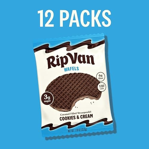 Rip Van Wafels Cookies & Cream Stroopwafels - Healthy Snacks - Non GMO Snack - Keto Friendly - Office Snacks - Low Sugar (3g) - Low Calorie Snack - 12 Count thumbnail 6