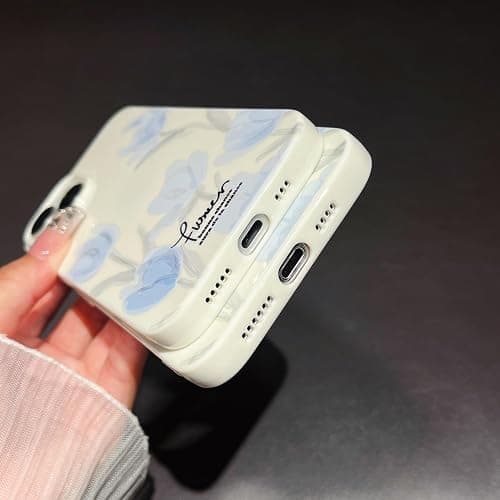 Emylisa Artistic Blue Tulip Flower Soft Designed for iPhone Case (Beige,for iPhone 15) thumbnail 4
