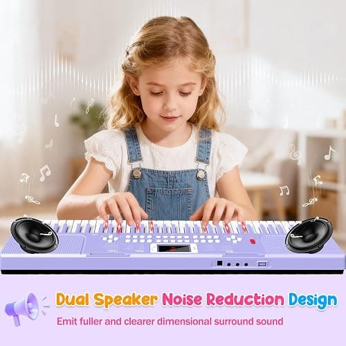 Piano Keyboard, 61 Key Upgrade Kids Pianos Music Toy with Light-up Keys & Pro Teaching Modes, Dual Speaker, 70 Demos,100 Tones, 100 Rhythms Perfect Christmas/Birthday Gift for Kids (Purple) thumbnail 3