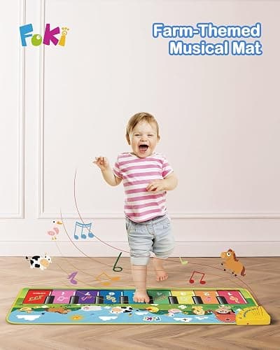 FOKI Floor Piano Mat for Toddlers, Sensory Educational Dancing Musical Keyboard Carpet Toy, Animal Sounds Touch Playmat Blanket, for 1 to 5 Years Old Boy and Girl thumbnail 2