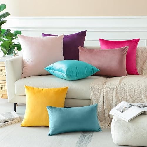 OTOSTAR Pack of 2 Velvet Soft Decorative Throw Pillow Covers Solid Square Cushion Case Home Decor Pillow Covers for Couch Sofa Bedroom Living Room Decorative Pillowcases 20 x 20 Inch (Babypink) thumbnail 5