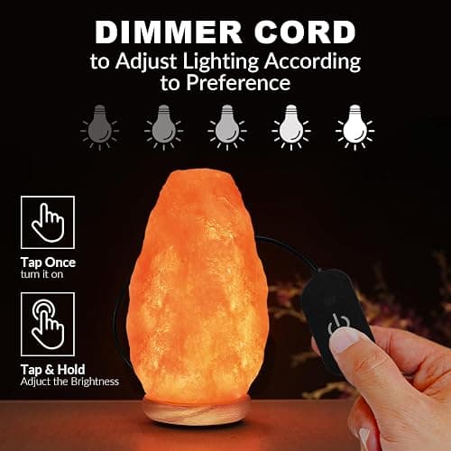 WBM Salt Lamp - USB Himalayan Salt Lamp with Touch Dimmer Control, Natural Pink Crystal, 5-7 lbs, Wooden Base, LED Bulb, Room Decor, Home Decor, Relaxation, Ambiance, Gift thumbnail 6