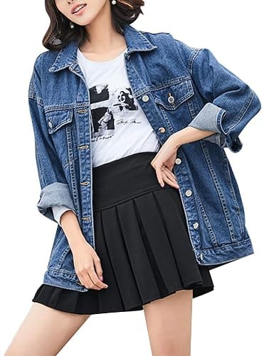 Omoone Women's Oversized Mid Long Denim Jacket Jean Biker Coat - Image 1
