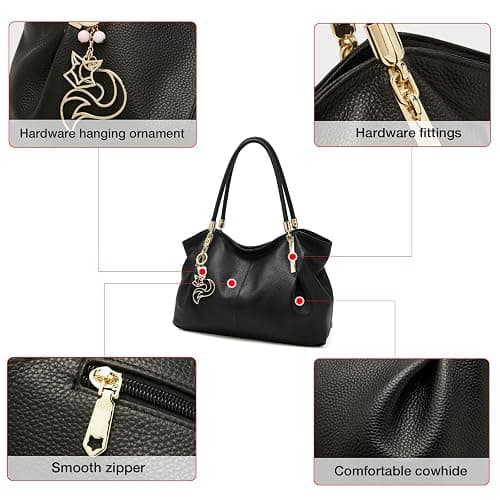 FOXLOVER Cow Leather Tote Bags for Women Large Capacity Top-Handle Handbag Shoulder Bag Purse Zipper Closure with Metal Charm thumbnail 6