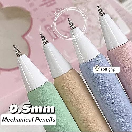 MOZXIRZ 4 Pcs Flower Mechanical Pencils with Refill and Eraser, 0.5mm Cute Mechanical Pencil Kawaii Cartoon Pencils Office School Pencil for Students Women Pencils (Flower) thumbnail 5