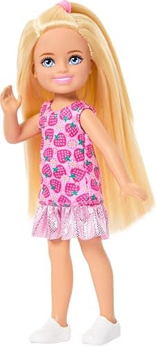 Barbie Club Chelsea Small Doll, 6-Inch with Blonde Hair Wearing Removable Strawberry-Print Dress & Shoes thumbnail 5