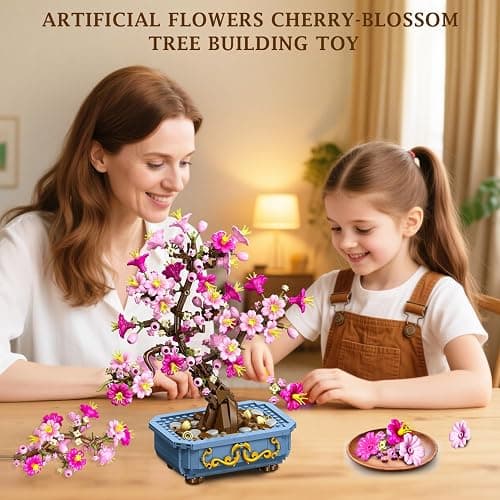 HOGOKIDS Flowers Cherry-Blossom Bonsai Building Set - 2 in 1 Artificial Bonsai Tree Plants for Home Decor & Display Cherry Botanical Building Blocks Birthday Valentine's Gift for Adults Teens (775PCS) thumbnail 2