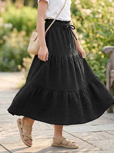 Seechoslo NEW 6-14Y Girls Tiered Maxi Skirt Boho Flowy A-Line High Waisted Casual Long Skirts for Beach Vacation thumbnail 2