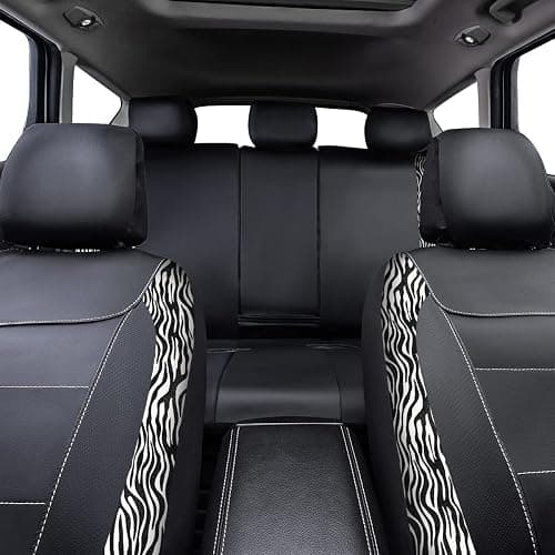 Flying Banner car seat Covers Protects Zebra Printing Velvet Faux Leather Carbon Fiber Front and Rear Bench Full Set (Zebra Black, Full Set - 8PCS) thumbnail 6
