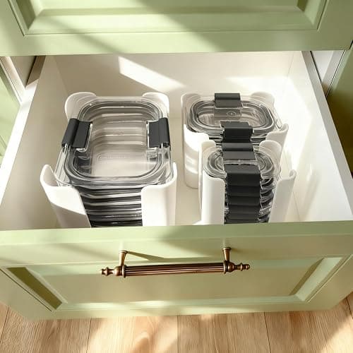 Food Storage Container Lid Organizer for Rubbermaid Brilliances nap-on lids | Food Container Lid Organizer for Kitchen Cabinet (3-Piece) - Holds 24 Lids for 4.7 & 3.2 Cup,1.3 Cup,0.5 Cup (White) thumbnail 5