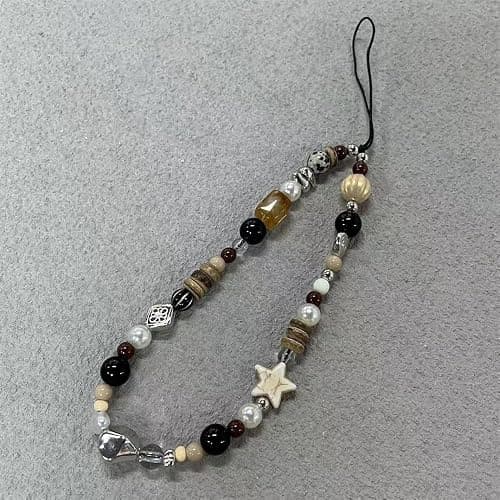 Vintage Brown Beaded Phone Charm Wrist Strap Star Heart Pearl Phone Chain Wristlet Short Camera Charm Strap Cute Beaded Wristlet Keychain Cellphone Charms Aesthetic Cellphone Wrist Lanyard for Women thumbnail 5