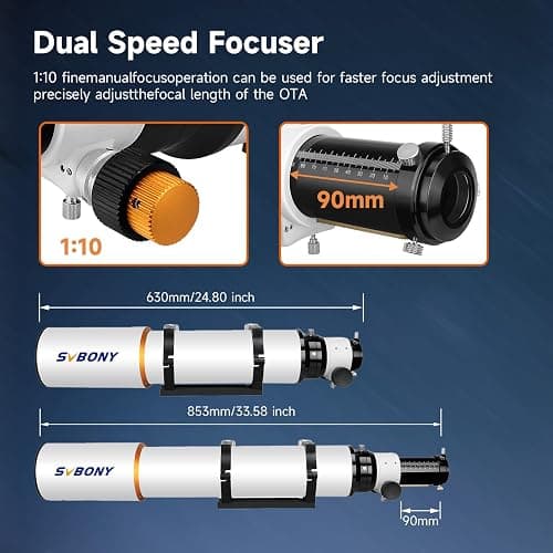 SVBONY SV503 Refractor Telescope, 102mm F7 Extra Low Dispersion Achromatic Refractor OTA, Dual-Speed Focuser, 90mm Back Focus, Telescope for Adults High Powered, for Deep Sky Planets Astrophotography thumbnail 4