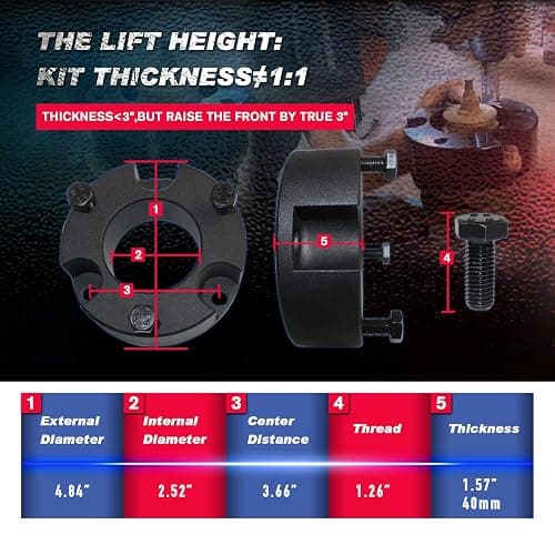 Leveling Lift Kit for 2003-2024 Toyota 4Runner, 2007-2015 FJ Cruiser 2WD 4WD, 3" Front 2" Rear Full Leveling Spring Spacer Lift Kits with Differential Kit thumbnail 4