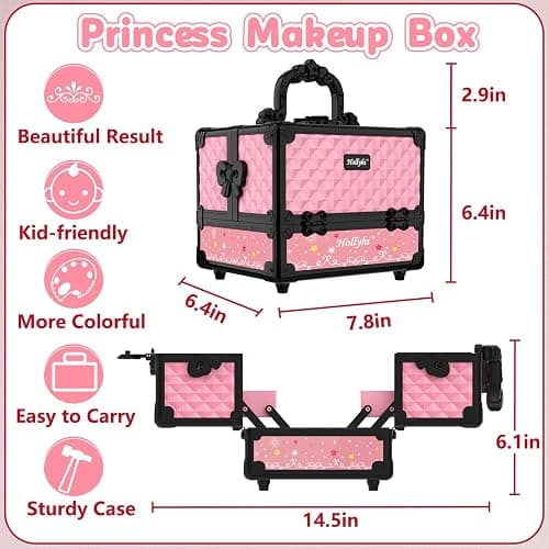 Hollyhi 59Pcs Kids Makeup Kit for Girl, Washable Play Makeup Toys Set for Dress Up, Beauty Vanity Set with Cosmetic Case Birthday Toys for Girls 3 4 5 6 7 8 9 10 11 12 Year Old Kids Toddlers ( Pink ) thumbnail 3
