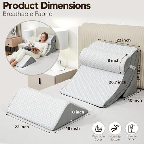 PIASHJOY 4pcs Wedge Pillow Set for After Surgery,Bed Wedge Pillows for Sleeping for Relief of Body Back and Leg Pain, 45 Degree Wedge Pillow for Acid Reflux Relief and Anti-snoring thumbnail 2