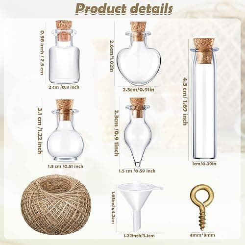 Geiserailie 50 Pieces Small Tiny Glass Spell Jars Bottle with Cork Stopper Witchy Gifts Witchcraft Supplies Wishing Bottles with Eye Screws Funnel Rope for DIY Crafts(Transparent,Style A) thumbnail 3