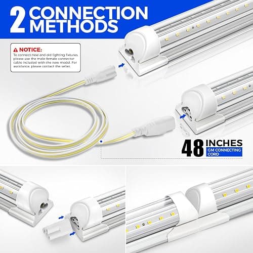 Barrina LED Shop Lights, 40W 5500LM 5000K, 4FT Integrated Fixture, V Shape,T8 Light Tube, Daylight White, Clear Cover, High Output, LED Shop Lights for Garage Warehouse Workshop Basement (Pack of 6) thumbnail 7