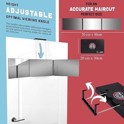 The 360 Mirror - 3 Way Mirror for Self Hair Cutting - Adjustable Trifold Barber Miror to Cut Your Own Hair - Tri Fold Self Haircut System for Men and Women Braiding - Three Sided Miror for Haircuts | Trifold Barber Mirror to Cut Your Own Hair and Beard, See Back of Head, Height Adjustable - Free Tutorials, 1 Year Warranty thumbnail 4