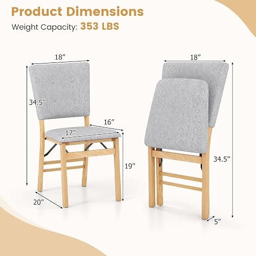Giantex Folding Dining Chairs Set of 4, Armless Kitchen Chair w/Padded Seat & Tilt Backrest, Rubber Wood Legs, Upholstered Accent Side Chairs for Dining Room, Living Room, Restaurant thumbnail 3