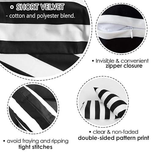 FCOZM Set of 2 Pillow Cases, Soft Velvet Black and White Stripe Pattern Pillowcase Decorative Pillow Covers for Couch, Square Throw Pillow Covers for Home Decor Gift 18 Inch X 18 Inch (Black White) - Black White thumbnail 5