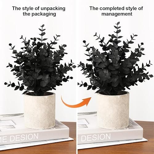 Coferset 2 Pack Black Fake Eucalyptus Small Fake Plants Potted Artificial Plants for Halloween Decorations Shelf Desk Home Farmhouse Room Coffee Table Bathroom Decor(Black) thumbnail 7