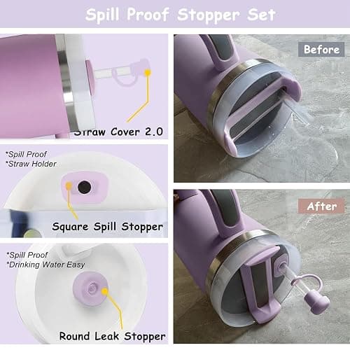 Stanley Cup Accessories Set,Including 2 Pcs 0.4in Straw Cover, 1 Silicone Spill-Proof Stopper Set of 3, 1 Cute Purple Flower Handle Charm, 1 Silicone Boot Fits Stanley 40&30 Oz Tumbler (Lilac) thumbnail 6