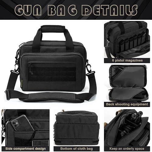 VEAGIA Range Bag,Pistol Case,Gun Range Bags For Handguns And Ammo Pouch 2 Pistols Soft Carrying Shooting Bag thumbnail 2