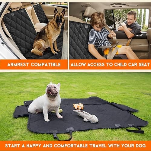 Yuntec Dog Car Seat Cover, Back Seat Cover for Dogs Pet Car Seat Protector Waterproof Bench Car Seat Cover, Non-Slip Reat Seat Cover fits Middle Armrest for Most Cars Trucks SUVs - Black thumbnail 6