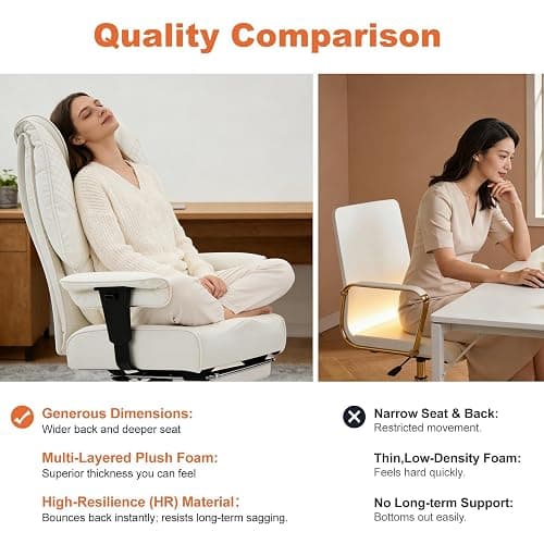 EXCEBET Big and Tall Office Chair 400lbs Wide Seat, Leather High Back Executive Office Chairs with Foot Rest, Ergonomic Lumbar Support for Lower Back Pain Relief (White) thumbnail 7