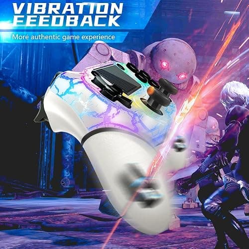 AceGamer Wireless Controller for PS4, White Crack Custom Design with RGB Light,1000mAh Battery and 3.5mm Audio Jack, V2 Gamepad Joystick Compatible with PS4/Slim/Pro and Windows PC! (White-Light Up) thumbnail 3