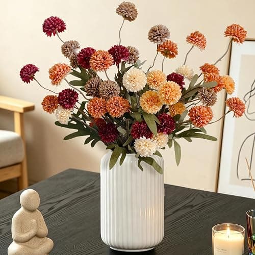 Cherica Fall Flowers Artificial for Decoration 10 Pcs Fake Mums Fall Decorations for Home, Faux Mums Artificial Flowers Autumn Decor Floral Stems, Fake Flowers for Vase Table Decor(No Vase) thumbnail 3
