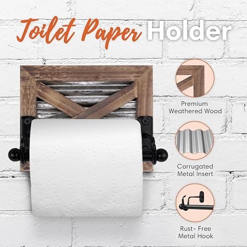 Autumn Alley Farmhouse Toilet Paper Holder and Rustic Towel Holder Set, Wall Mount, Rustic Wall Toilet Paper Holder and Bathroom Hand Towel Holder Decor, Wooden Brown thumbnail 5