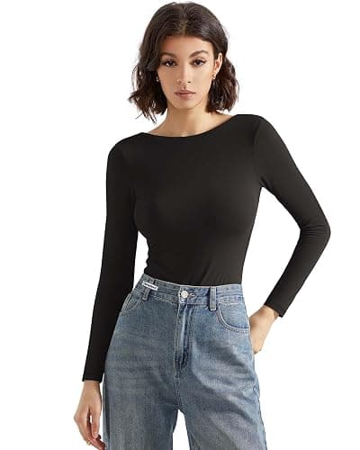SUUKSESS Women Backless Y2k Long Sleeve Bodysuit Double Lined Open Back Sexy Basic Top thumbnail 4