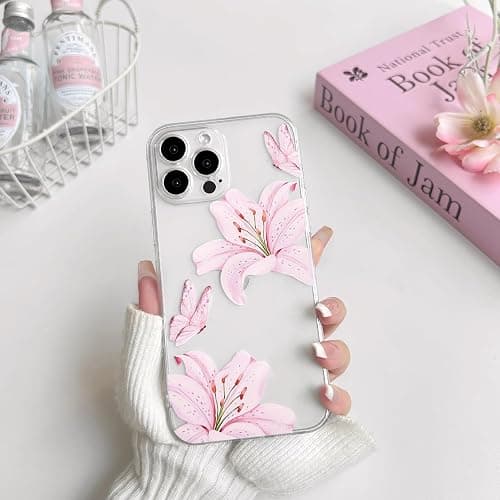 NITITOP Compatible for iPhone 16 Pro Case Cute Clear Flower - Pink | Butterfly Lily Floral, for Girls Women, Girly, Aesthetic, Soft TPU, Full Camera Lens, Protective, Shockproof Phone Cover thumbnail 4