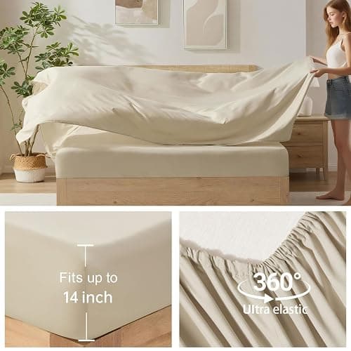 Homelike Moment Queen Comforter Set with Sheets, 7 Piece Beige Comforter Set Queen Size, Full Size Bed in a Bag Lightweight and Machine Washable thumbnail 5