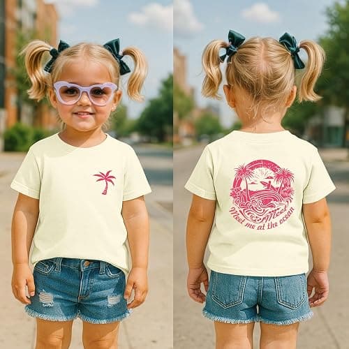 Girls Cute Graphic Tees Kids Hawaiian Beach Shirts Meet Me at The Ocean Shirts Toddler Oversized Tshirt Summer Tops thumbnail 2