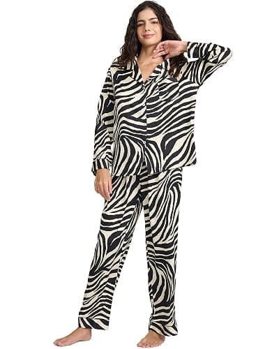 YiNi LuLu Womens Silk Satin Pajamas Set Button Down 2 Piece Pjs Long Sleeve Oversized Sleepwear with Pockets thumbnail 2