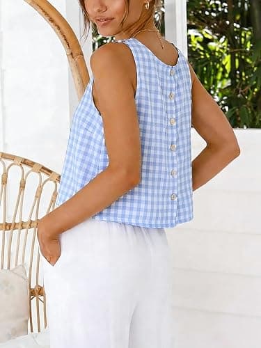 IDEALSANXUN Womens Gingham Crop Tank Tops 2026 Spring Summer Sleeveless Vest Top thumbnail 2