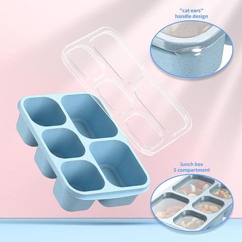 Bento Box Adult Lunch Box - 4 Pack, 5 - Compartment Meal Prep Container for Kids, Reusable Food Storage Snack Containers - Stackable for School, Work, and Travel (Wheat(Green/Blue/Pink/Beige)) thumbnail 5