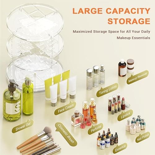 Auxmir Schminktisch Organizer mit 9 Einstellbaren Stufen, Make Up Organizer 360° Drehbar, Extra Größer Kosmetik Skincare Organize, Schmink Aufbewahrung für Schlafzimmer Badezimmer als Geschenk thumbnail 4
