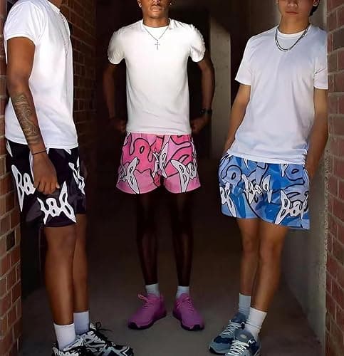 DIOTSR Mens Graphic Shorts Summer Casual Flat Front Shorts Cool Streetwear Designer Shorts Drawstring thumbnail 5