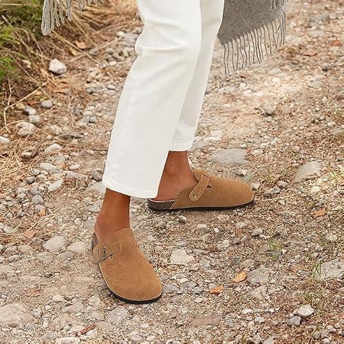 KIDMI Genuine Suede Clogs for Women Cork Footbed Sandals Leather Mules Potato Shoes with Arch Support thumbnail 2