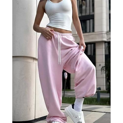 Anuedgis Womens Baggy Sweatpants Elastic Waist Cuffed Oversized Joggers Casual Loose Wide Leg Gym Tracksuit Bottoms Loungewear thumbnail 2