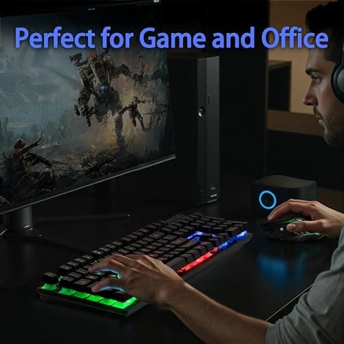 CHONCHOW Wireless Keyboard and Mouse Combo - 2.4G Rechargeable USB Wireless Rainbow LED Backlit Gaming Keyboard,Anti-ghosting Multimedia Keys Mechanical Feel for PC Laptops PS Xbox thumbnail 7