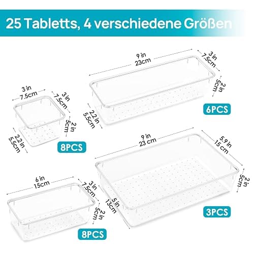 Vtopmart 25 Stücke Schubladen Organizer mit 4 Größen, Make up Ordnungssystem, Schminktisch Organizer Einsetzbar für Makeup, Küchen, Badezimmer, Büro, Schminktisch thumbnail 2